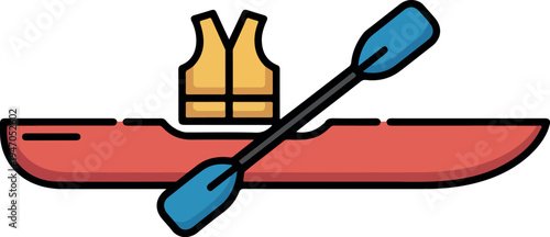 Kayak with paddle and life vest isolated on transparent background ready for exciting outdoor adventures