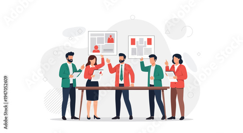 Teamwork and Collaboration in Business Meeting with Hiring Process Visuals