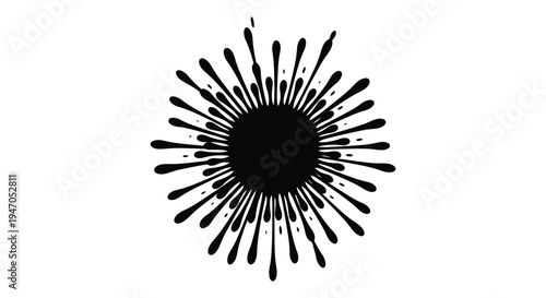 Black ink splash resembling a flower or starburst on a white background