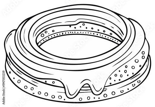 Donut with icing graphic illustration for design projects, outlines, bakery treats concept