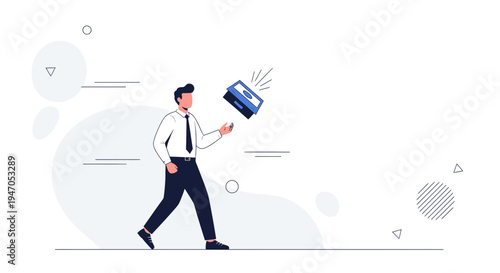Man in Suit Walking and Dropping Briefcase, Business Concept