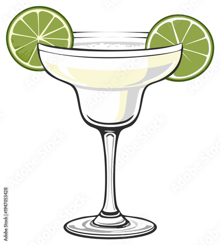 Classic Margarita Cocktail with Fresh Lime Slices in a Traditional Glass Illustration