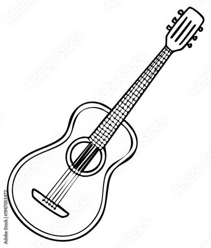 Stylized Line Art Drawing of an Acoustic Guitar with Six Strings