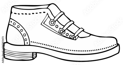 Outlined illustration of a stylish boot with straps and detail