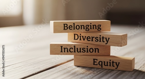 Belonging, Diversity, Inclusion, Equity: Wooden Blocks Concept
