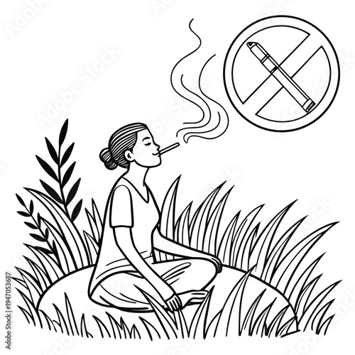 Ancient depiction of a person meditating and inhaling aromatic smoke with symbolic design