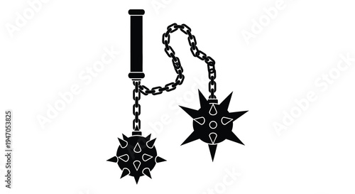 A black silhouette of a medieval flail weapon with spiked metal ball