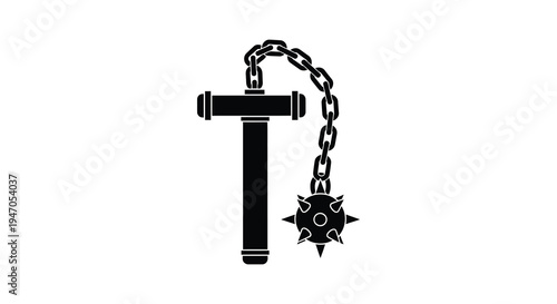 Black silhouette of a flail a medieval weapon with a spiked ball