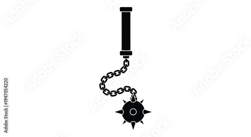 A stylized black silhouette of a medieval flail weapon with a spiked ball