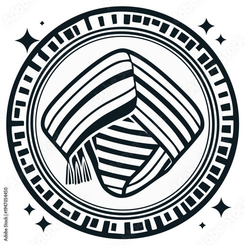 Stylish Scarf Emblem with Geometric Border and Sparkle Accents