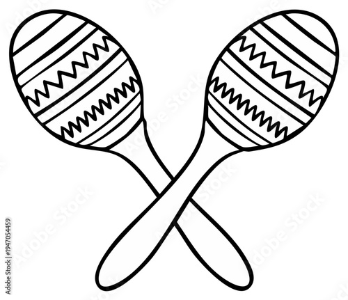 Crossed Pair of Maracas Sketch Illustration for Coloring Book or Educational Activity