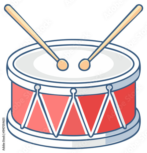 Cartoon red drum with drumsticks musical instrument vector illustration