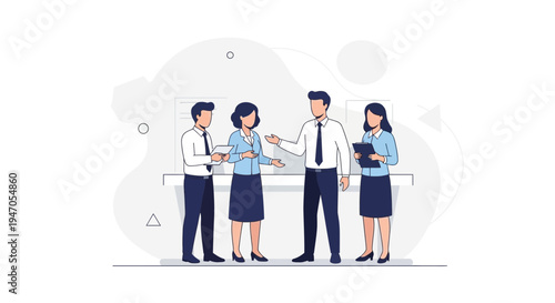 Business meeting: Diverse team discussing ideas in modern office setting