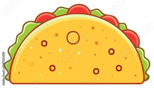 Delicious Taco Cartoon Illustration with Fresh Vegetables and Meat Filling