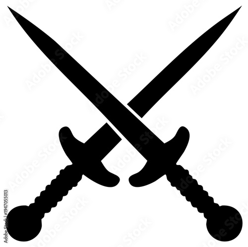 Crossed medieval daggers or short swords black silhouette icon representing battle combat and war
