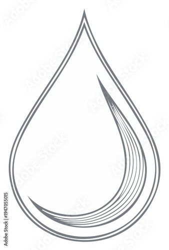 Elegant line art water drop icon with reflection. Stylized liquid or teardrop symbol for logo design.