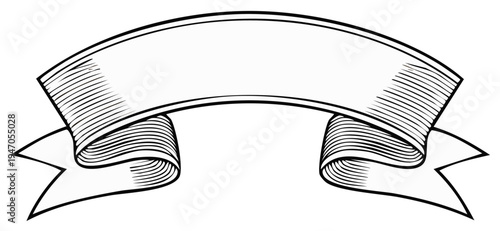 Blank Ribbon Banner Illustration Engraving with Curved Shape for Message or Emblem