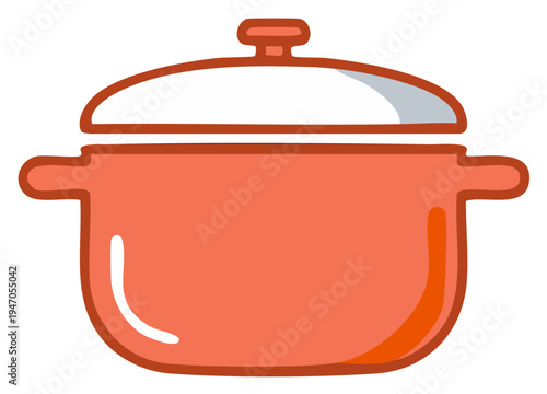 Stock Pot Illustration: Covered Cooking Pot with Handles, Kitchen Utensil, Cookware Icon, Flat Design
