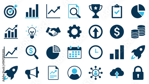 Corporate Growth and Success Icon Set with Financial and Marketing Symbols