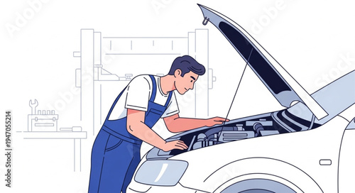 Mechanic Inspecting Car Engine.