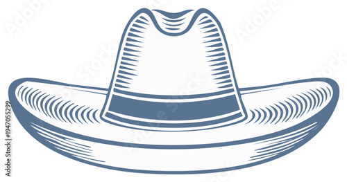 Classic western cowboy hat with engraved lines and blue accent band isolated on white