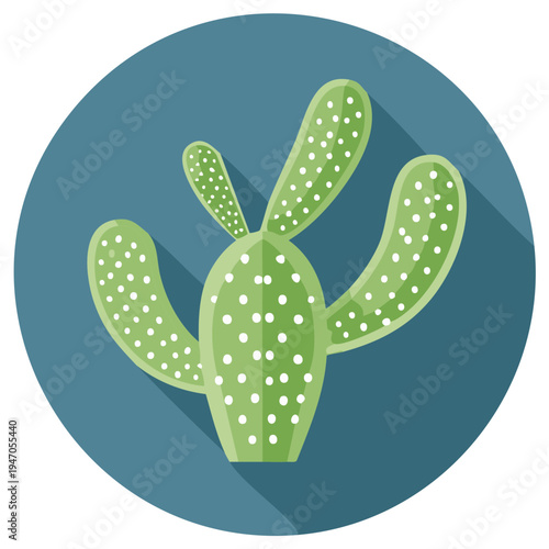Green cactus plant flat design icon with white texture and long shadow