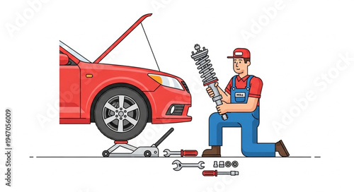 Mechanic holding car suspension.