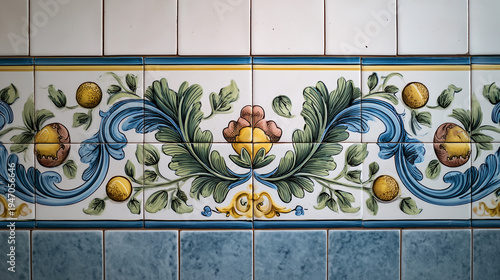 Hand Painted Talavera Tile Pattern with Floral Ornaments for Mediterranean Architectural Style Renovation