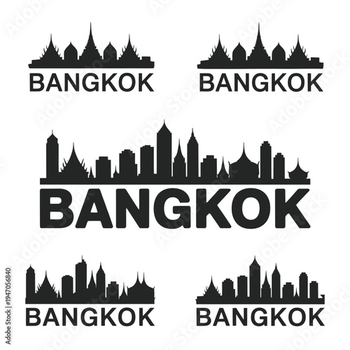 Bangkok skyline silhouettes with city name repeated in graphic design