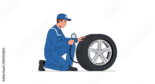 Mechanic inflating car tire.