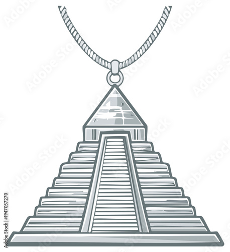 Mayan Pyramid Pendant on Silver Chain Aztec Temple Charm Necklace