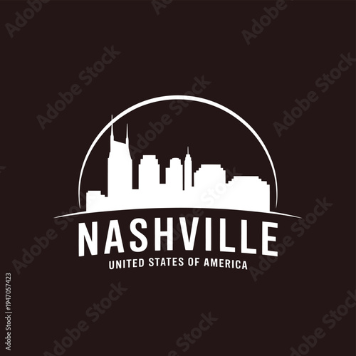 White skyline silhouette of nashville tennessee over a black background