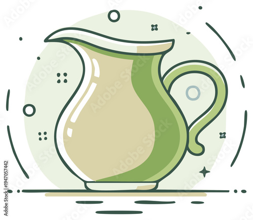 Stylized Cream Pitcher Illustration with Muted Green Accents