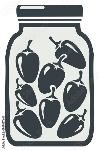Pickled bell peppers in a glass jar, graphic illustration