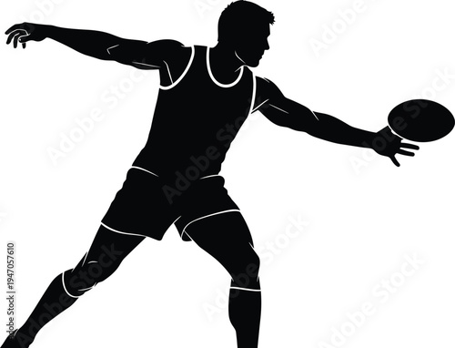 American football player silhouette throwing ball, athletic male quarterback action pose, sports training vector illustration isolated on white background, dynamic team sport concept