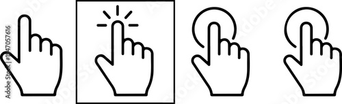 Hand pointer click icon collection – cursor sign and symbol, computer mouse finger click icons, elements with editable stroke vector.eps