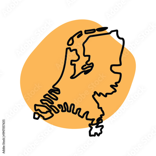 Abstract line art depicts the outline of the netherlands country