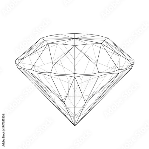 Complex wireframe structure of a brilliant cut diamond
