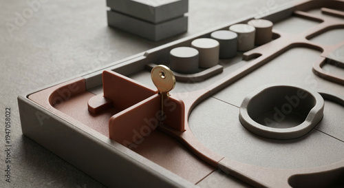 Keyed divider and round markers in abstract tabletop tray
