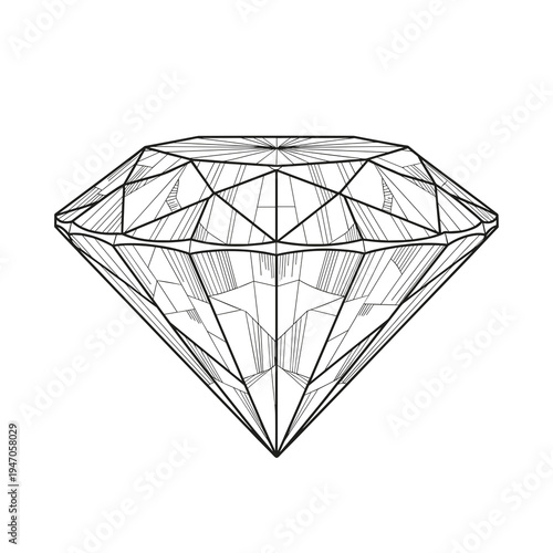 Detailed crystalline gem drawing with multiple facets