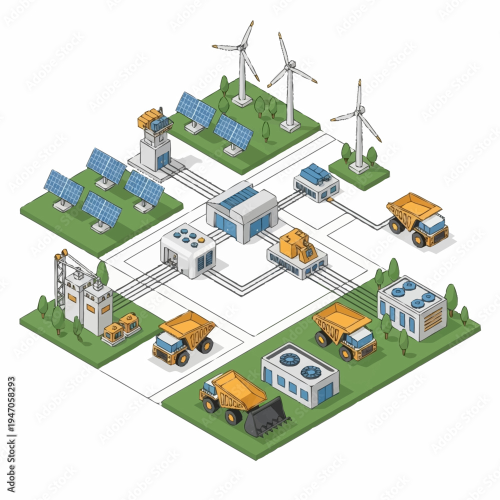 Fototapeta premium Smart Grid Energy Distribution System with Renewable Sources.