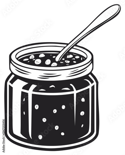 Jar of Preserves with Spoon, Vintage Illustration