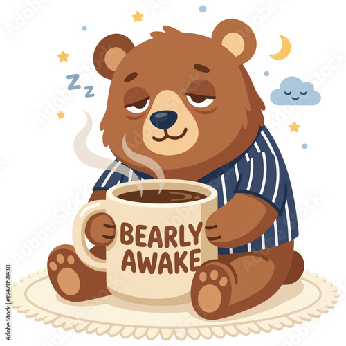 Vector Bearly Awake Funny Bear Illustration