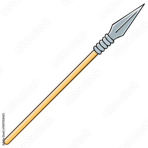 Simple Stylized Wooden Spear with Metal Tip Cartoon Vector Illustration Graphic