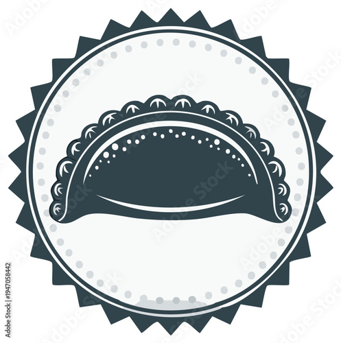 Stylized Dumpling Icon in Decorative Circle. Empanada Vector Illustration. Isolated Pastry Silhouette Emblem