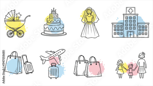  Comprehensive Lifestyle Icon Set Life Events, Services, and Shopping.