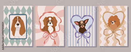 Dog Portrait Cards. Basset Cavalier Chihuahua Spitz