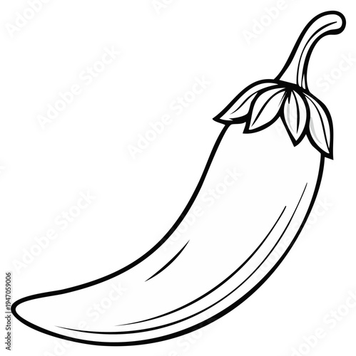 Chili Pepper Outline: Simple black and white line drawing illustration for culinary themes, food design projects, and spice concept visualization.