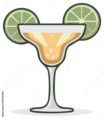Stylized margarita cocktail illustration with two lime wheels for summer drinking concepts and beverage promotion