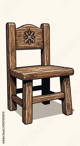 Vintage Wooden Chair with Floral Carving.